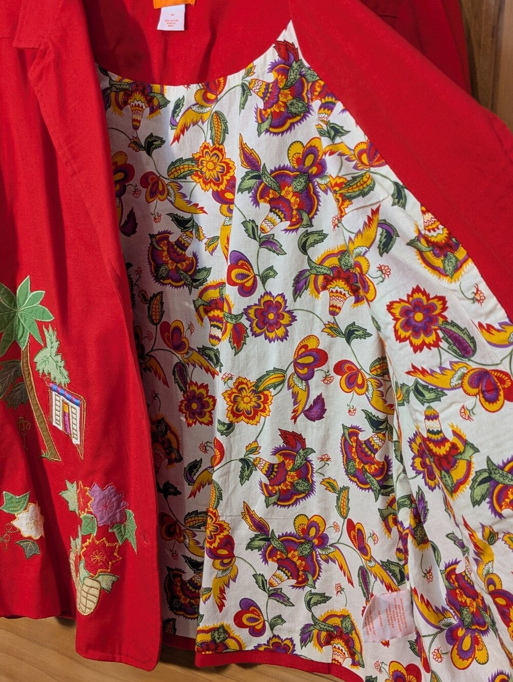 NWT Hearts Of Palm Blazer Jacket Embroidered Tropical Floral Red Sz 14 Beach VTG - Picture 8 of 14